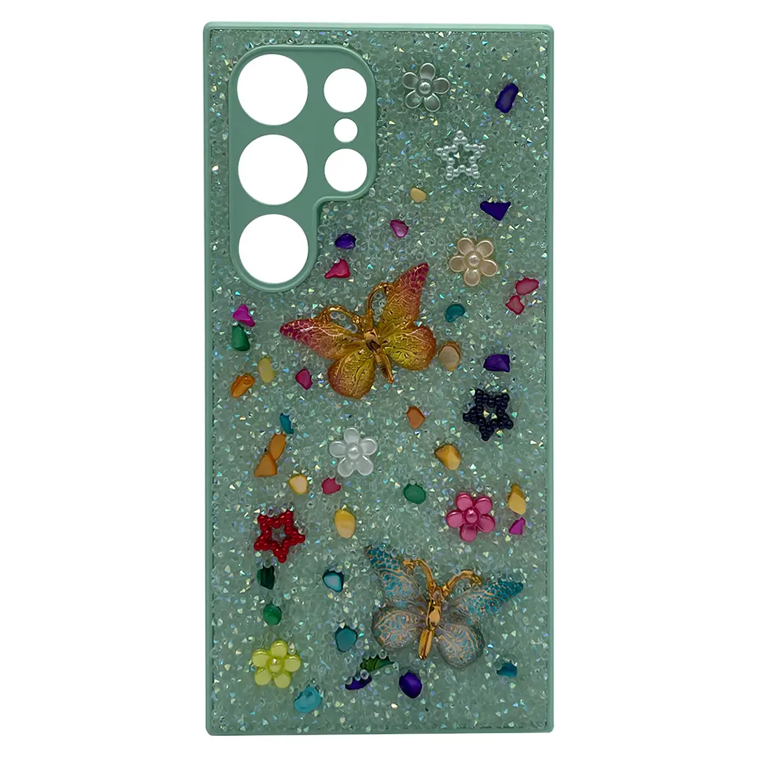 Samsung Galaxy S24 FE Butterfly and Diamond Bling Case Green